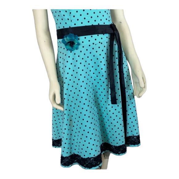 Ruby Rox Pin Up Strapless Green & Black Polka Sash Dress size 6 - Picture 6 of 12